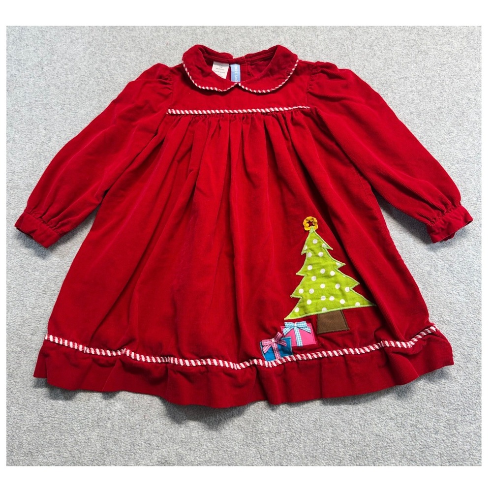 Monday's Child Girls 24M Red Corduroy Christmas Dress Tree Applique Holiday